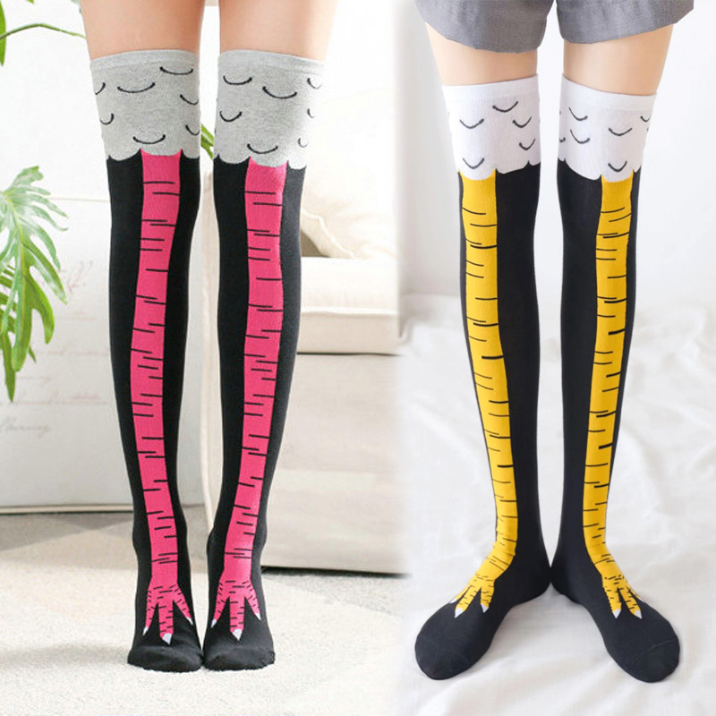 Funny Chicken Leg Socks - 1 çift kadın baskı diz üstü