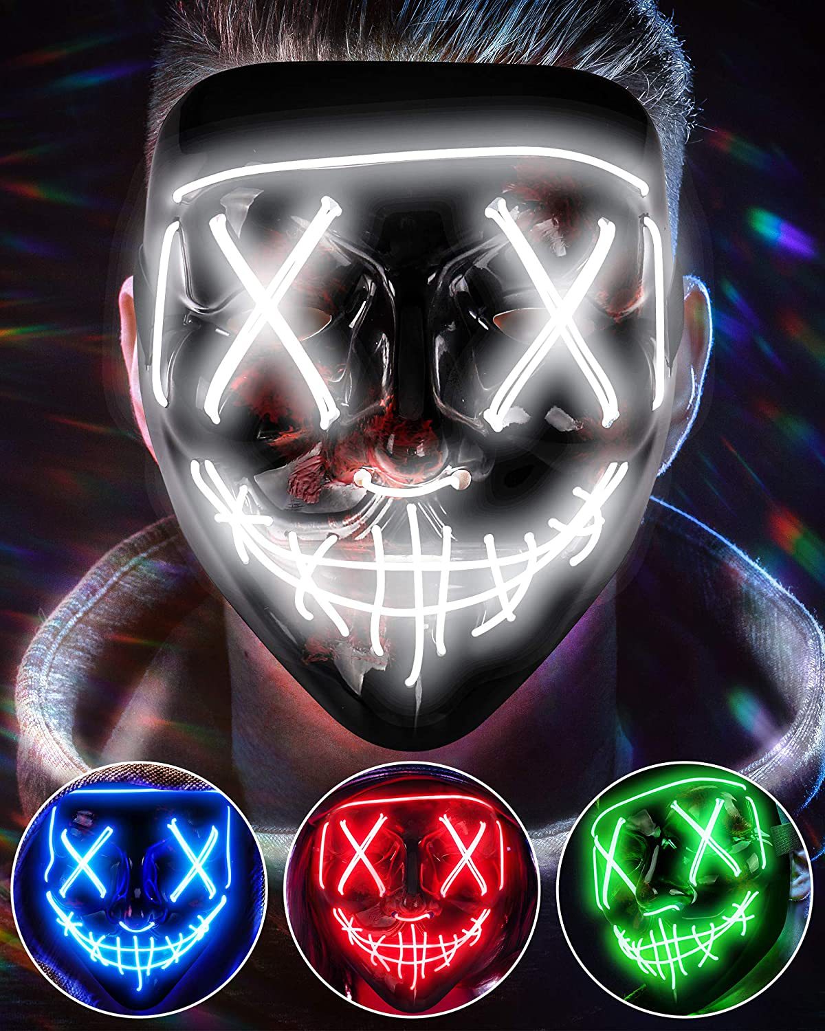 Led Purge Mask Halloween - Kablosuz korkunç parlayan maske LED aydınlık