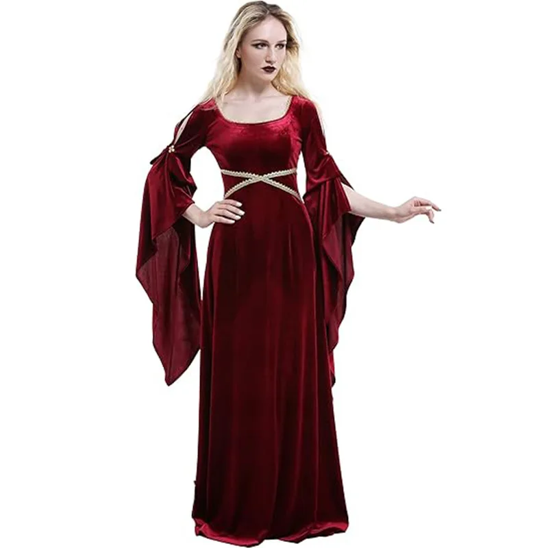 Medieval Renaissance Dress Women - Kadın Ortaçağ Elbise Kırmızı Kraliçe Cosplay