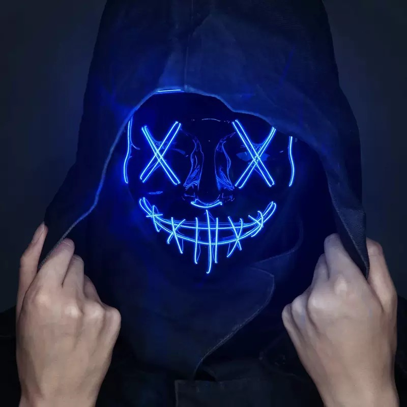 Led Purge Mask Halloween - LED Işıklı Siyah V Şekilli Maske,