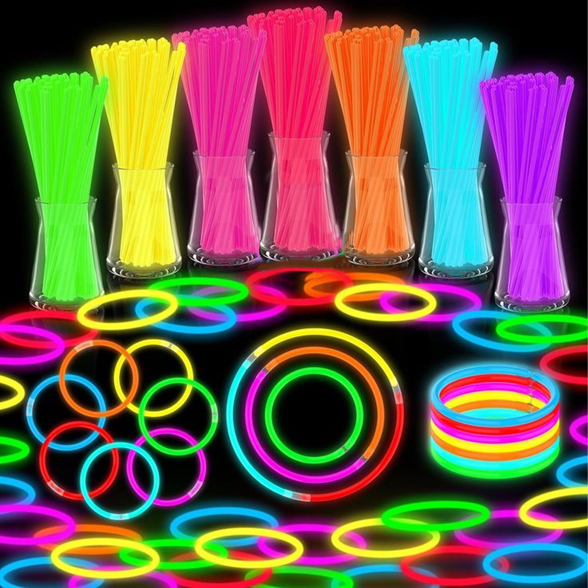 Glow In The Dark Party Glasses - 15/35 Parça Işıklı Çubuk Toplu Set