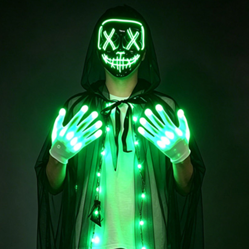 Led Purge Mask Halloween - LED Kafatası Maskesi Işıklı Eldiven Seti