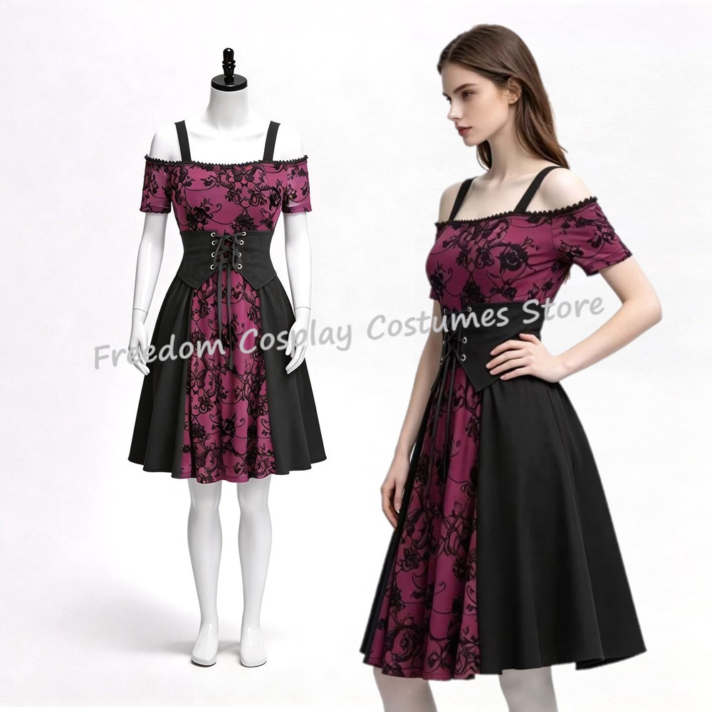 Medieval Renaissance Dress Women - 2026 kadın ortaçağ gotik Punk kırmızı
