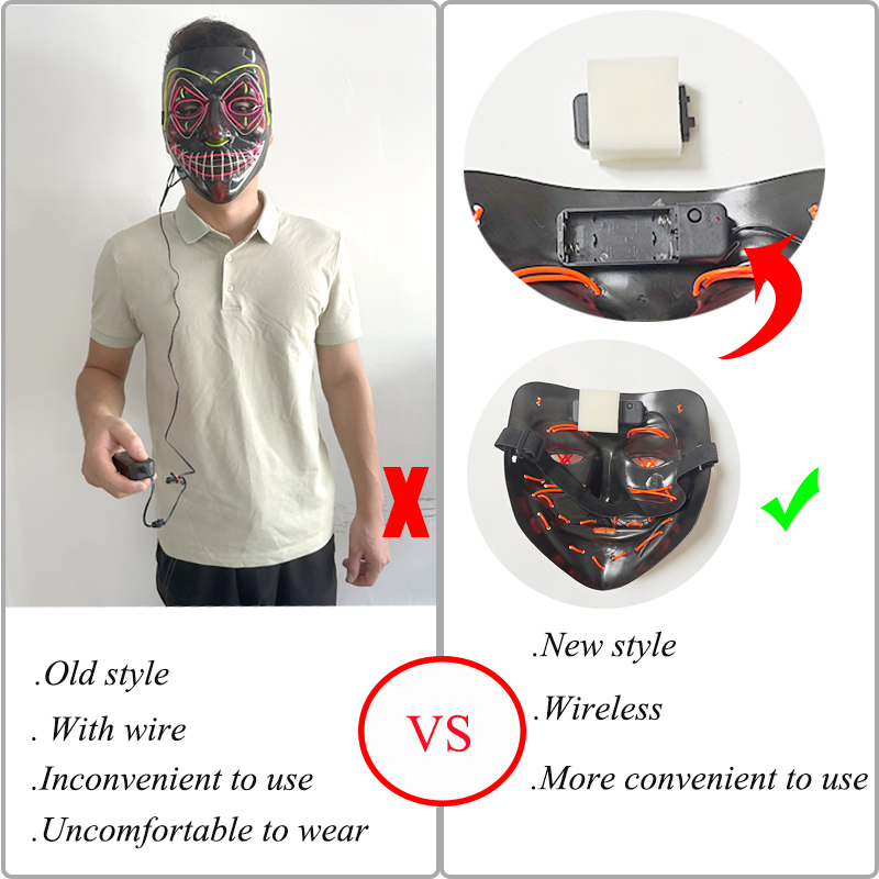 Led Purge Mask Halloween - 5 adet Toptan Korkunç Cadılar Bayramı