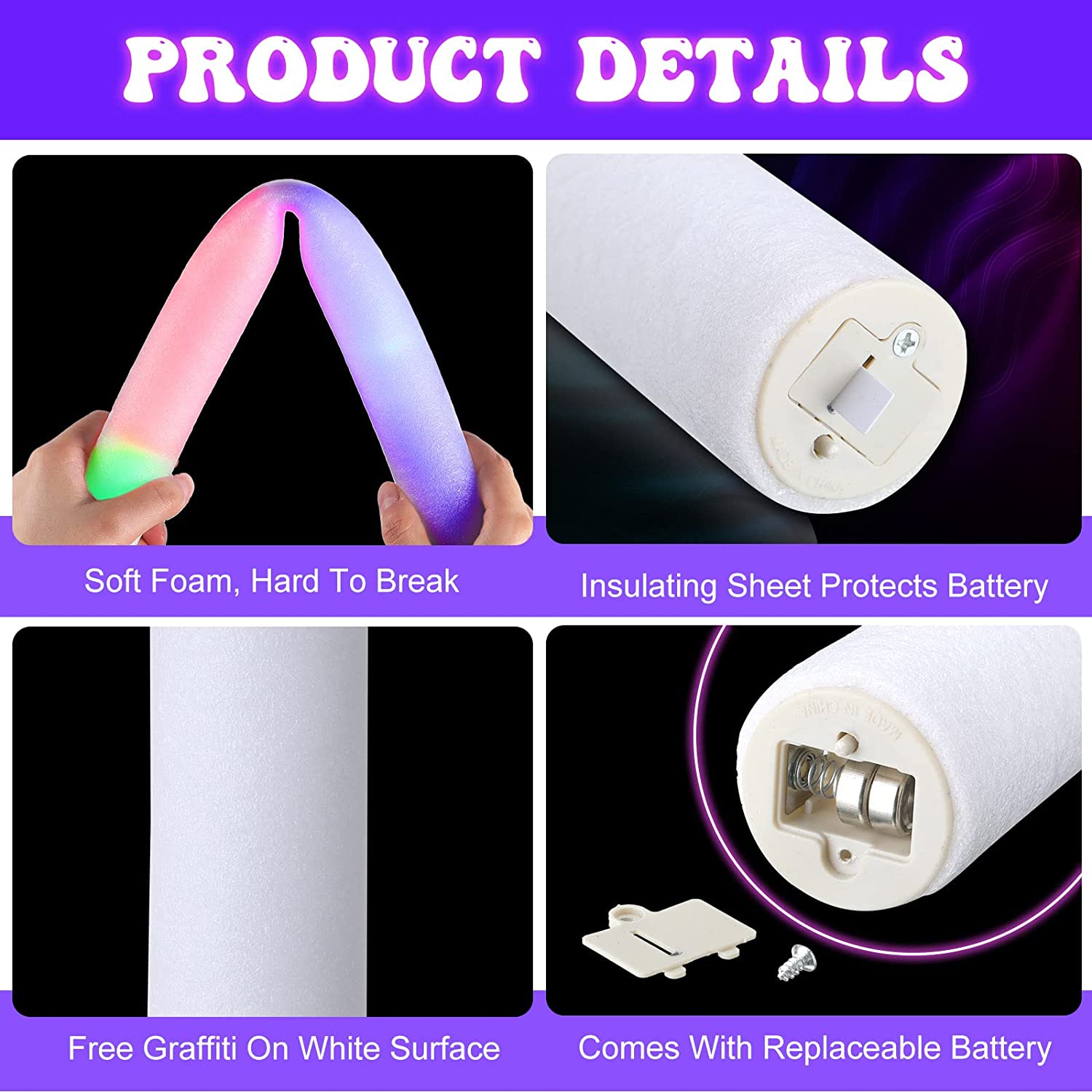 30/60 adet LED Glow köpük sopa - Flashing Led Foam Sticks Party incelemesi ve fiyatı
